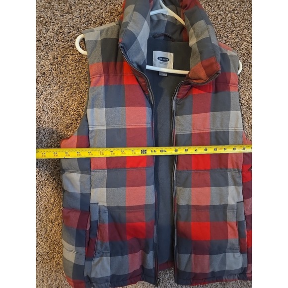 Old Navy Puffer Vest Womans Large Jacket Plaid Quilted Red Thick Full Zip - Picture 4 of 6